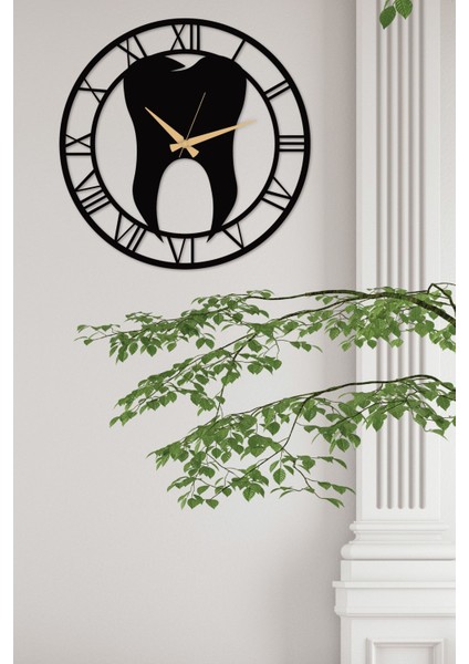 Diş Hekimi Roma Rakamlı Metal Siyah Duvar Saati - Ev / Ofis Saati - Hediye Saat - 50X50 cm modelleri