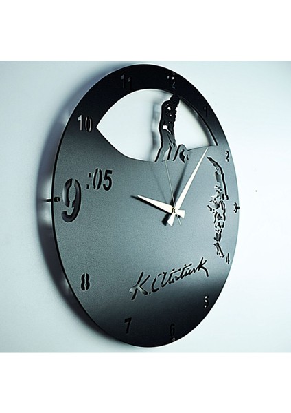 Siyah Tasarım Atölyesi Ahşap Atatürk Kocatepe Saat 50 cm