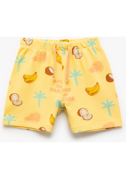 Meyve Baskılı Beli Bağlamalı Pamuklu Şort
