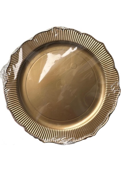 Parti Davet Piknik Doğum Günü Sert Plastik Mika Tabak - Altın - 18 cm . - 6'lı Paket