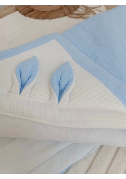 Yenidoğan 4 Kat Müslin Kumaş Kulaklı Patili Fiyonk Bebek Battaniyesi Kundak Mavi fiyatları