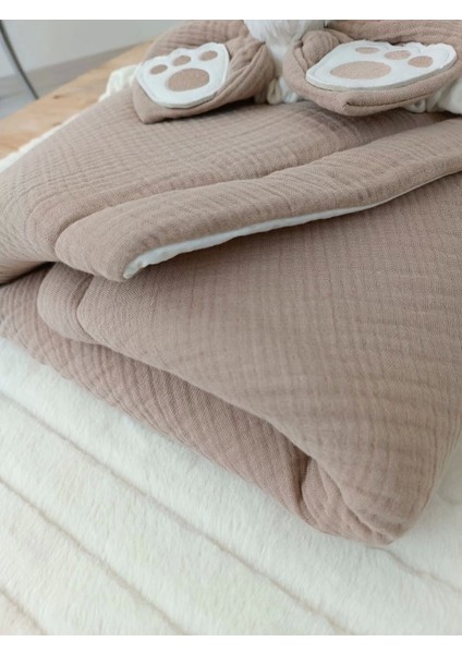 Yenidoğan 4 Kat Müslin Kumaş Kulaklı Patili Fiyonk Bebek Battaniyesi Kundak Yeşil modelleri