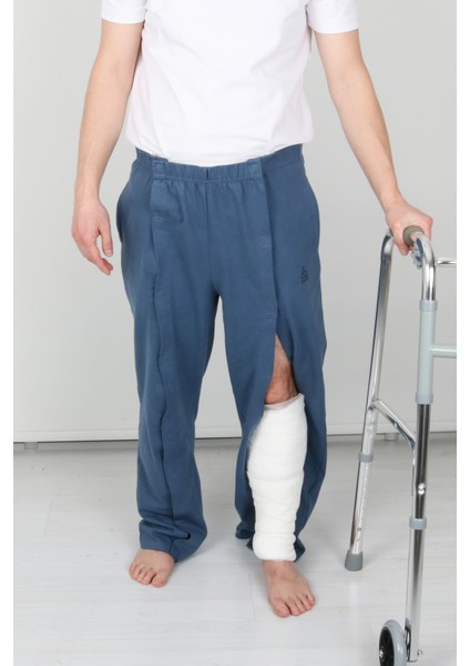 Adaptif Cırt Cırtlı Denim Mavi Yatan Hasta Bakım ve Tedavi Pantolonu