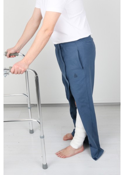 Adaptif Cırt Cırtlı Denim Mavi Yatan Hasta Bakım ve Tedavi Pantolonu