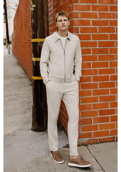 Slim Fit Dar Kesim Diagonal Desenli Yan Cepli Casual Pantolon fiyatları