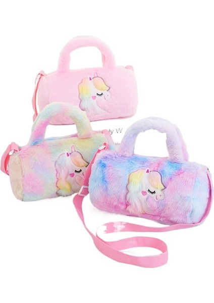 Unicorn Çocuk Silindir Tek Omuzlu Sevimli El Çantası Tavşan Peluş Küçük Kız Çantası (Yurt Dışından)