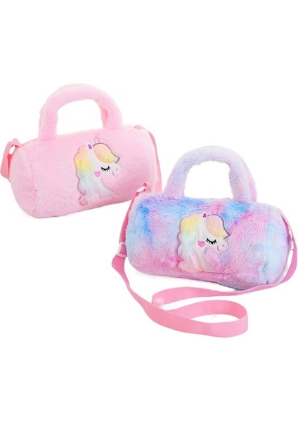 Unicorn Çocuk Silindir Tek Omuzlu Sevimli El Çantası Tavşan Peluş Küçük Kız Çantası (Yurt Dışından)