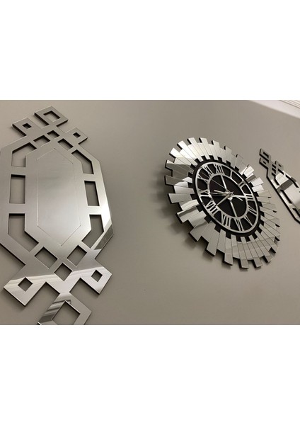 Dekoratif Duvar Saati 3 Lü Set 40 cm Gümüş Modern Roma Rakamlı Duvar Saati 18 x 51 cm Baklava Tablo fiyatları