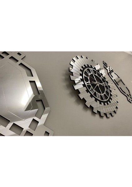 Dekoratif Duvar Saati 3 Lü Set 40 cm Gümüş Modern Roma Rakamlı Duvar Saati 18 x 51 cm Baklava Tablo modelleri