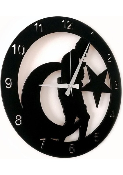 Yuvarlak Dekoratif Siyah Ahşap Duvar Saati Atatürk Portre Siyah 40 cm Ahşap Modern fiyatları