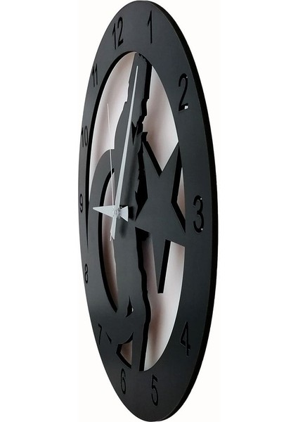 Yuvarlak Dekoratif Siyah Ahşap Duvar Saati Atatürk Portre Siyah 40 cm Ahşap Modern indirimleri