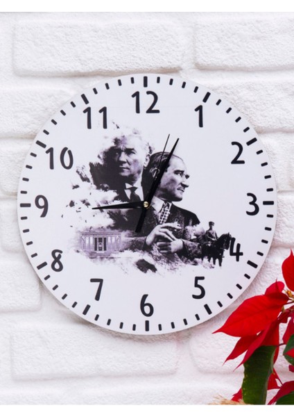 Dekoratif Ahşap Duvar Saati Salon,ofis,büro,ev Şık Tasarım-Atatürk