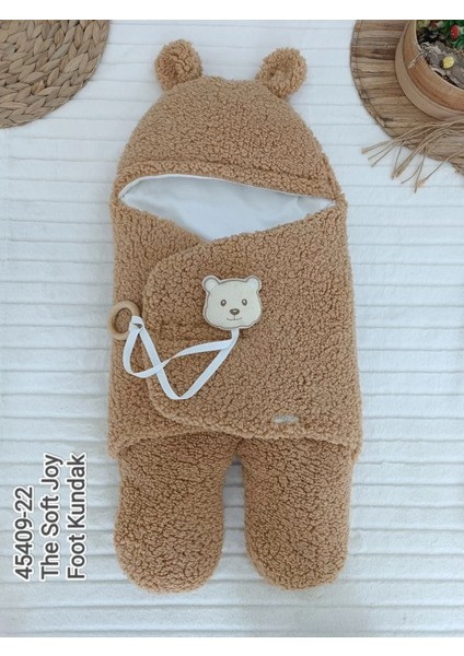 Yenidoğan Kulaklı Şapkalı Açılır Kucaklı Cırt Kapamalı Aklı Bebek Battaniyesi Kundak Kahverengi