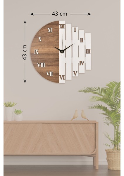 Ahşap Lazer Kesim Roma Rakamlı Ceviz-Beyaz Saati 43 cm - Roma Rakamlı Ritim fiyatları