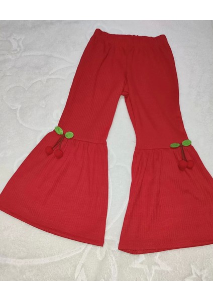 Kiraz Baskılı Tişört Ispanyol Paçalı Likralı 2li Kız Çocuk Takımı Kırmızı modelleri