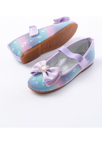 Kız Çocuk Babet Renkli Kar Taneli Suni Deri Düz Taban Bantlı Bağlama ile Kolay Giyme fiyatları