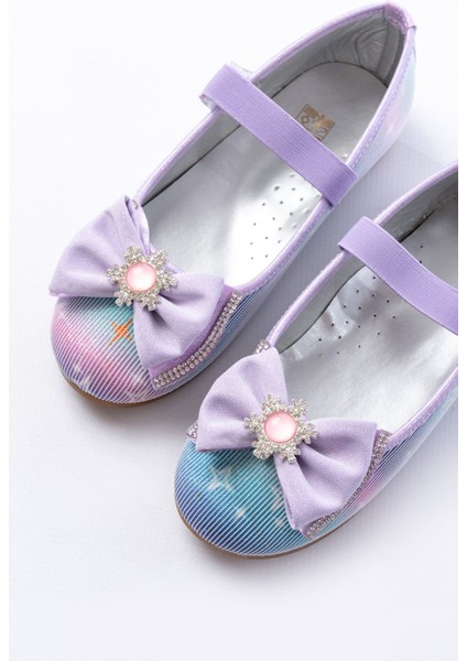 Kız Çocuk Babet Renkli Kar Taneli Suni Deri Düz Taban Bantlı Bağlama ile Kolay Giyme modelleri