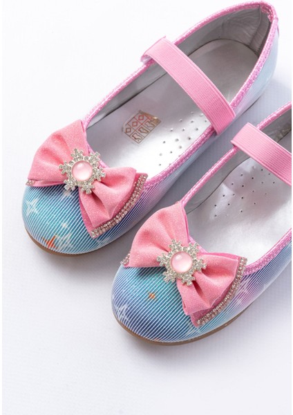 Kız Çocuk Renkli Kar Taneli Taşlı Babet Suni Deri Malzeme Düz Taban modelleri