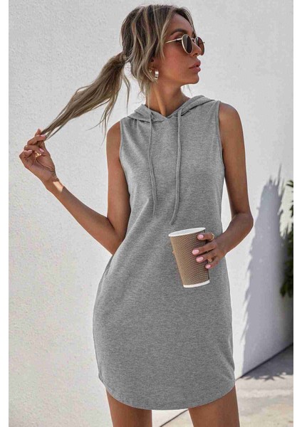 Alpınmoda Kapüşonlu Kolsuz Elbise