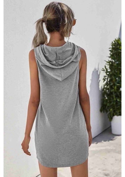 Alpınmoda Kapüşonlu Kolsuz Elbise
