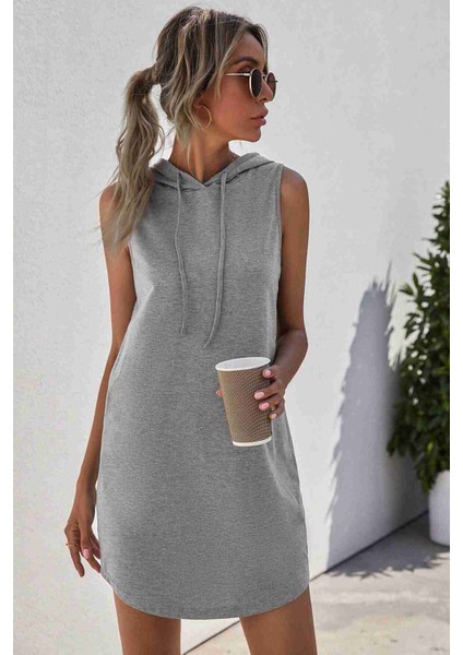 Alpınmoda Kapüşonlu Kolsuz Elbise