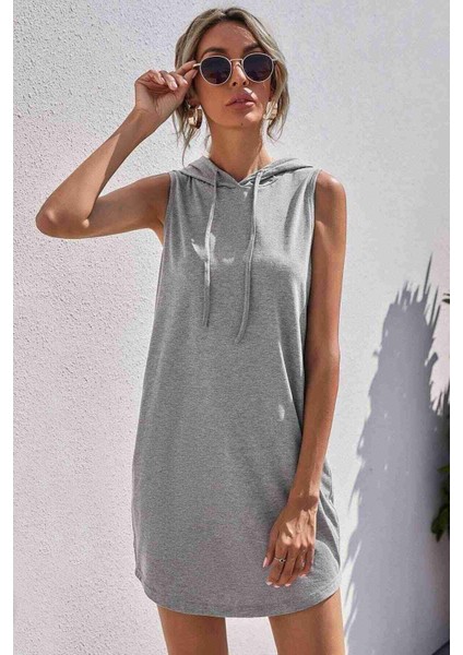 Alpınmoda Kapüşonlu Kolsuz Elbise