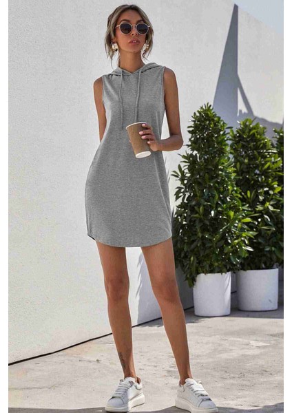 Alpınmoda Kapüşonlu Kolsuz Elbise