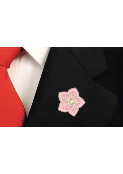 Pembe Çiçek Mineli Pin Bros Metal Yaka Rozeti