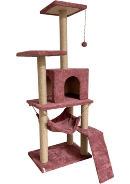 B-07 Hamaklı Yuvalı Lüx Kedi Tırmalama Oyun Evi Gül Kurusu