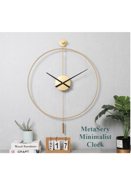 50 cm Gold Tiktok - Siyah 35 cm Akrep Yelkovan - Modern Dekoratif Sarkaçlı Metal Duvar Saati