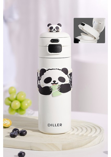 Dıller 480 ml Tek Kapak Çift Kullanım Pipetli/pipetsiz Taşıma Kulplu Vacum Cup/çelik Termos -FFDILLERD9240