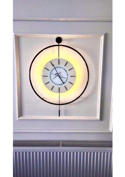 Siyah Love Time (Büyük Boy 50CM) - Pilli LED - Modern Dekoratif Metal Camlı Duvar Saati modelleri