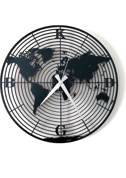 Dekoratif Siyah Ahşap Duvar Saati Dünya Haritası