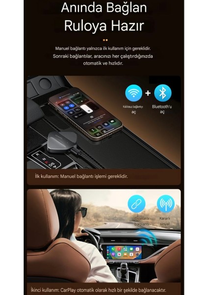 Carplay İphone Apple Bluetooth+Wifi Otomatik Tak ve Çalıştır CE Lisanslı Orjinal Carplay Yeni Nesil Son Teknoloji