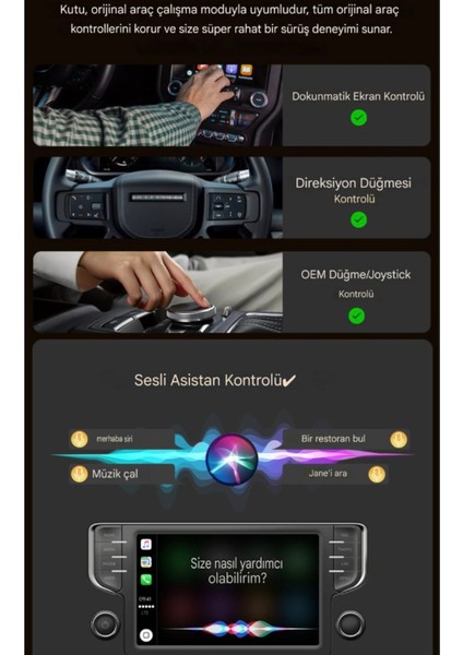 Carplay İphone Apple Bluetooth+Wifi Otomatik Tak ve Çalıştır CE Lisanslı Orjinal Carplay Yeni Nesil Son Teknoloji
