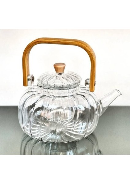 Ahşap Saplı Cam Çizgili Demlik