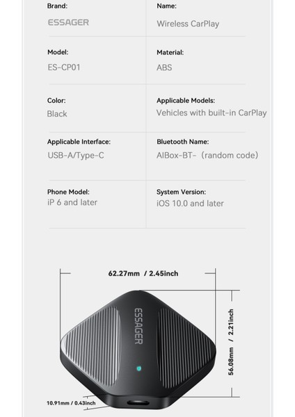 Carplay İphone Apple Bluetooth+Wifi Otomatik Tak ve Çalıştır CE Lisanslı Orjinal Carplay Yeni Nesil Son Teknoloji