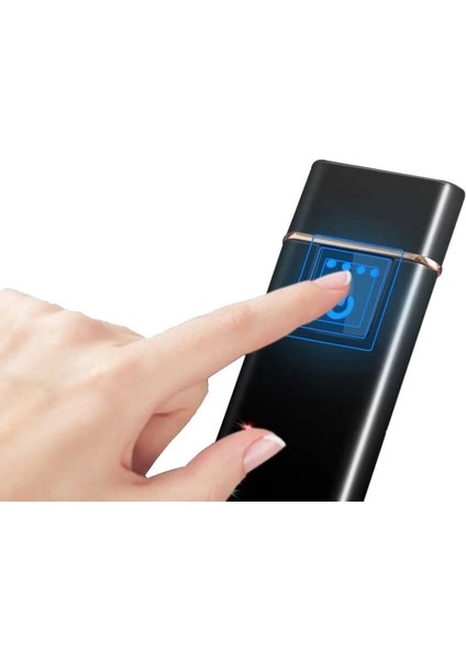 Elektronik Şarj Edilebilir Alevsiz USB Dokunmatik Siyah Çakmak - Kutulu