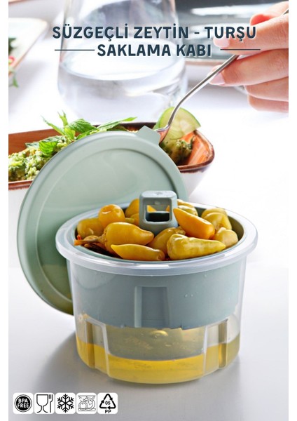 Süzgeçli Zeytinlik - Zeytin, Turşu Saklama Kabı 650ML.
