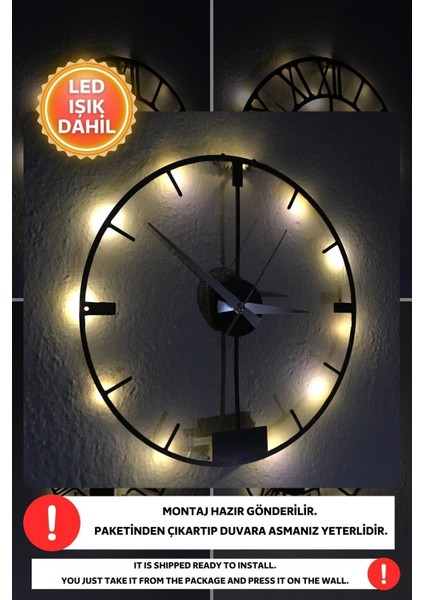 LED Işıklı Modern Duvar Saati Sessiz Dekoratif Modern Siyah Duvar Saati -Rgb Renkli 40X40CM