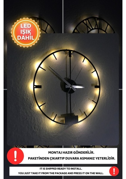 LED Işıklı Modern Duvar Saati Sessiz Dekoratif Modern Siyah Duvar Saati -Rgb Renkli 40X40CM modelleri
