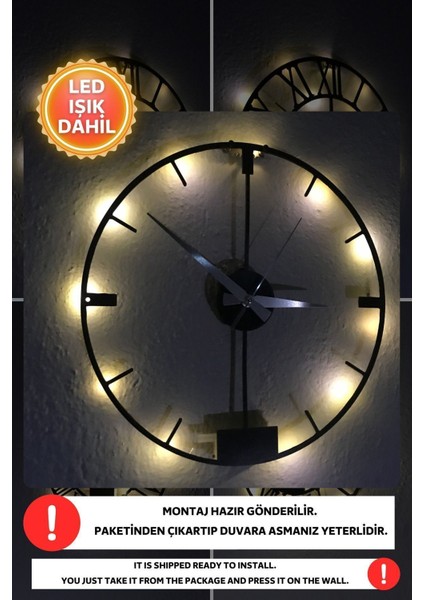 LED Işıklı Modern Duvar Saati Sessiz Dekoratif Modern Siyah Duvar Saati -Rgb Renkli 40X40CM fırsatları