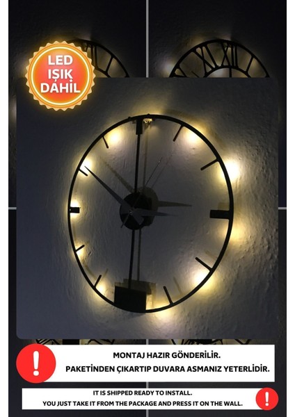 LED Işıklı Modern Duvar Saati Sessiz Dekoratif Modern Siyah Duvar Saati -Rgb Renkli 40X40CM indirimleri
