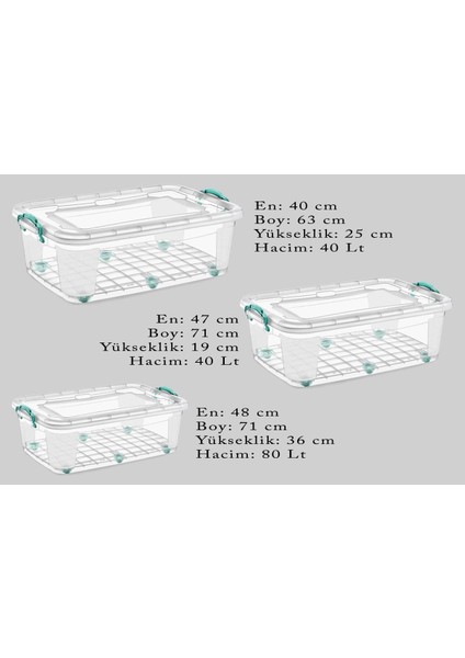 Tekerlekli Multibox Şeffaf Kilitli Saklama Düzenleme Kabı Kutusu - Dikdörtgen - 30 Litre