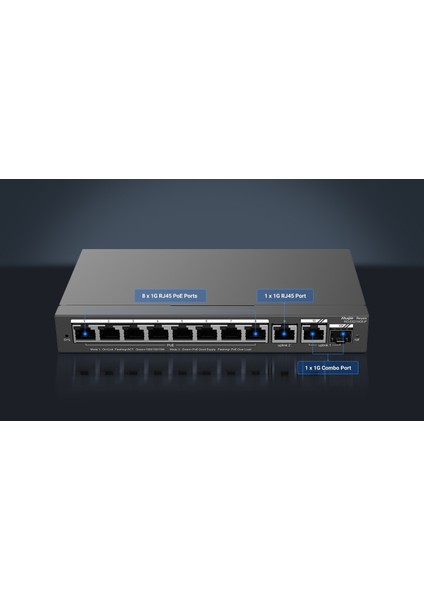 RG-ES210GS-P 10 Portlu, 10/100/1000 Gigabit, Yönetilebilir Switch, 1 Gigabit Uplink, 1 Gigabit Combo, 8 Port Poe+ (120W)