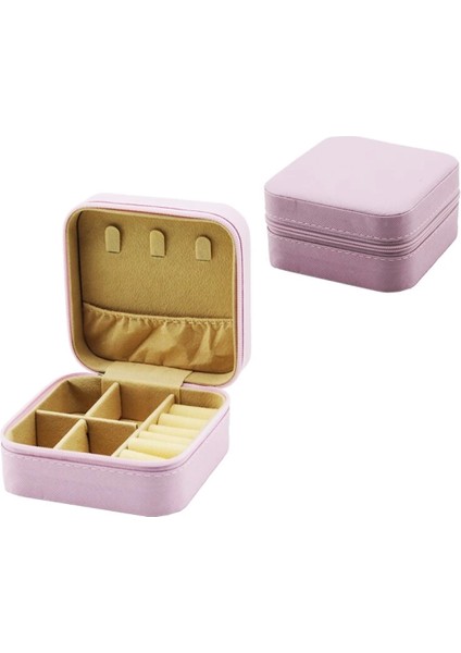 Mini Fermuarlı Takı Kutusu - Çanta Suni Deri 4 Bölme+6 Yüzüklük+3 Küpelik+File =10X10CM - Y:5cm (4887)