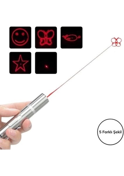 USB Ile Şarj Edilebilen 3ın 1 Kırmızı Işık +Beyaz LED Meşale Işık + Uv El Feneri Kedi Lazeri