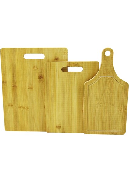 3 Boy Set Ahşap Bambu Kesim Panosu 16X22 - 20X28 - 25X33CM (4887)