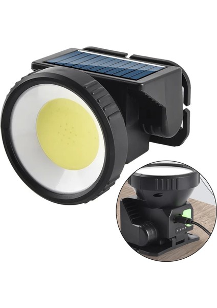 Cob LED Beyaz Kırmızı Solar Kafa Lambası Feneri Type-C Şarjlı 73X77X55MM WH-8868B (4887)