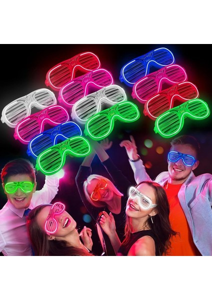 Glow Model 3 Farklı Fonksiyonlu Işıklı Panjur Parti Gözlüğü Karışık Renk 12 Adet (4887)